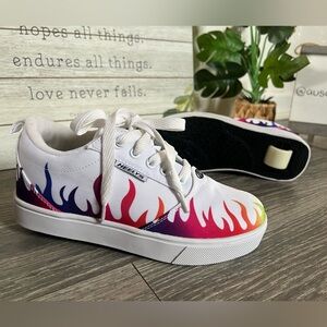 Heelys Kids Sneakers with Flame Design - White and Multicolor Rainbow. Size 4